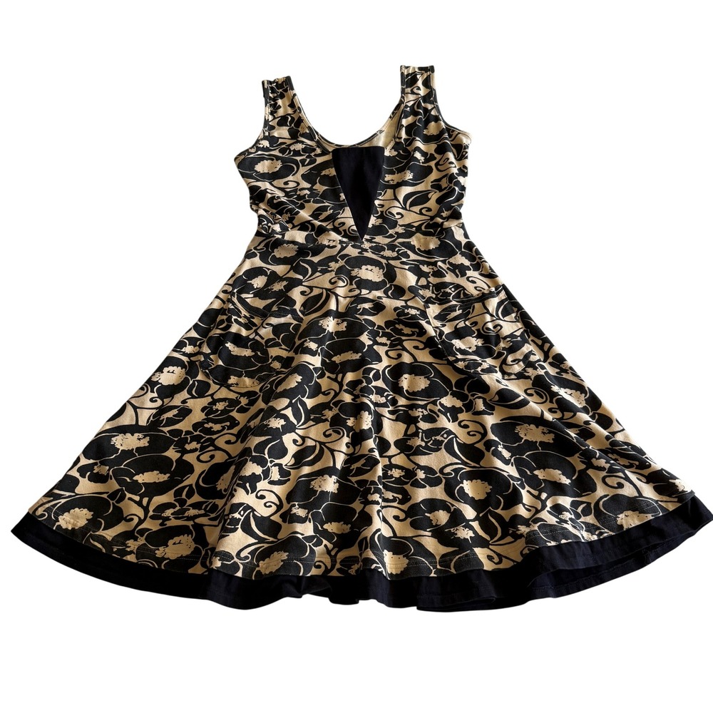 Effie's Heart Fit And Flare Art Deco Floral Pockets Sleeveless V Neck Dress L